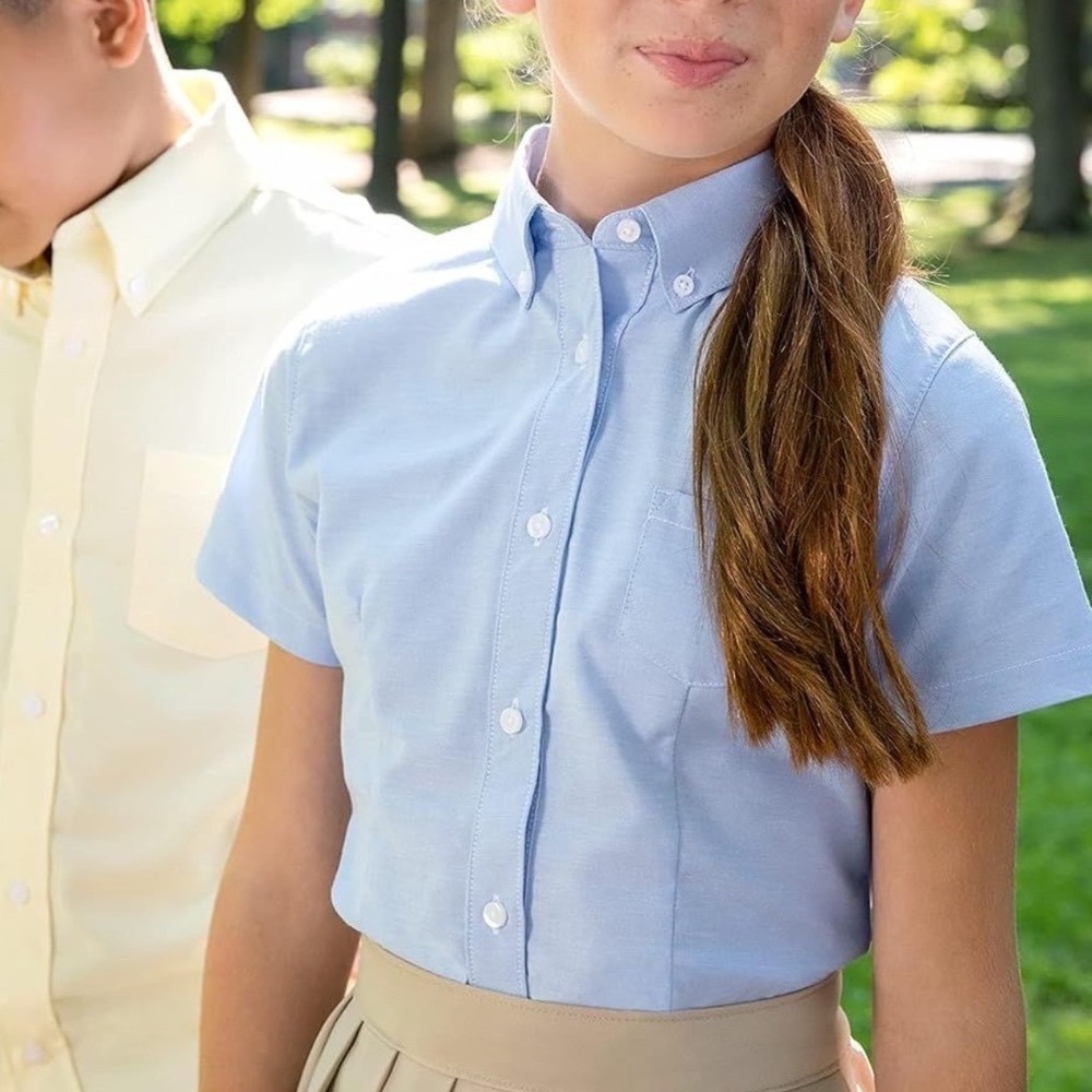 French Toast Girls Fitted Short Sleeve Wrinkle Resistant Blouse Light Blue 16